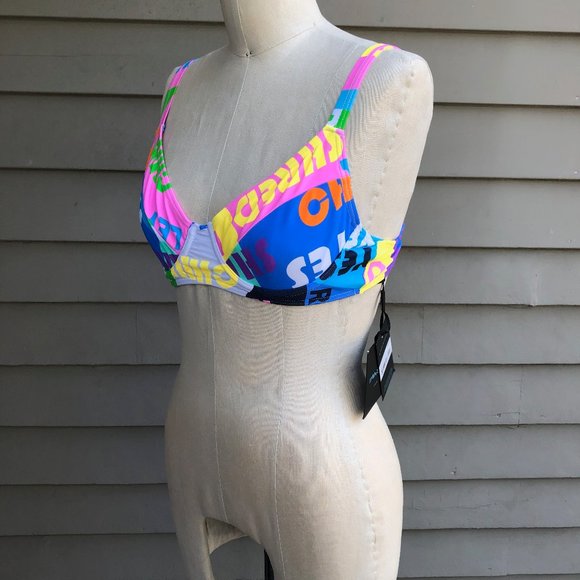 NEW NWT Cynthia Rowley Lola Good Vibes Graphic Bikini Top Bra Bralette Medium - Picture 7 of 15